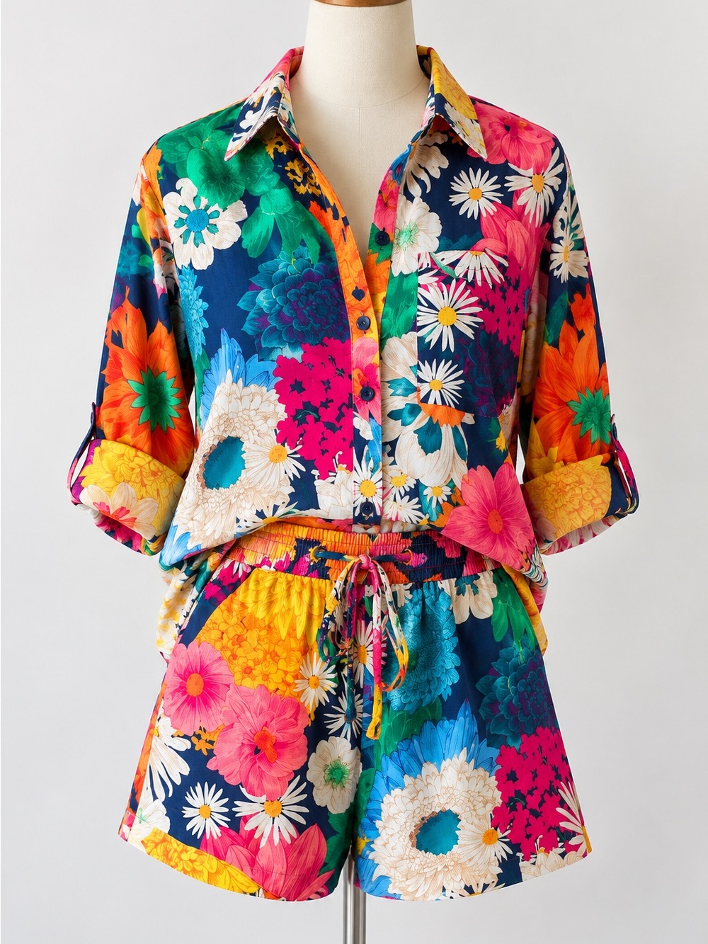 JODIFL Floral 2 Piece Shorts Set S/M Button Down Top NWOT